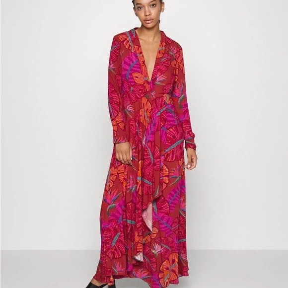 FARM Rio Dresses & Skirts - FARM Rio New Red Delicate Leaves Maxi Dress